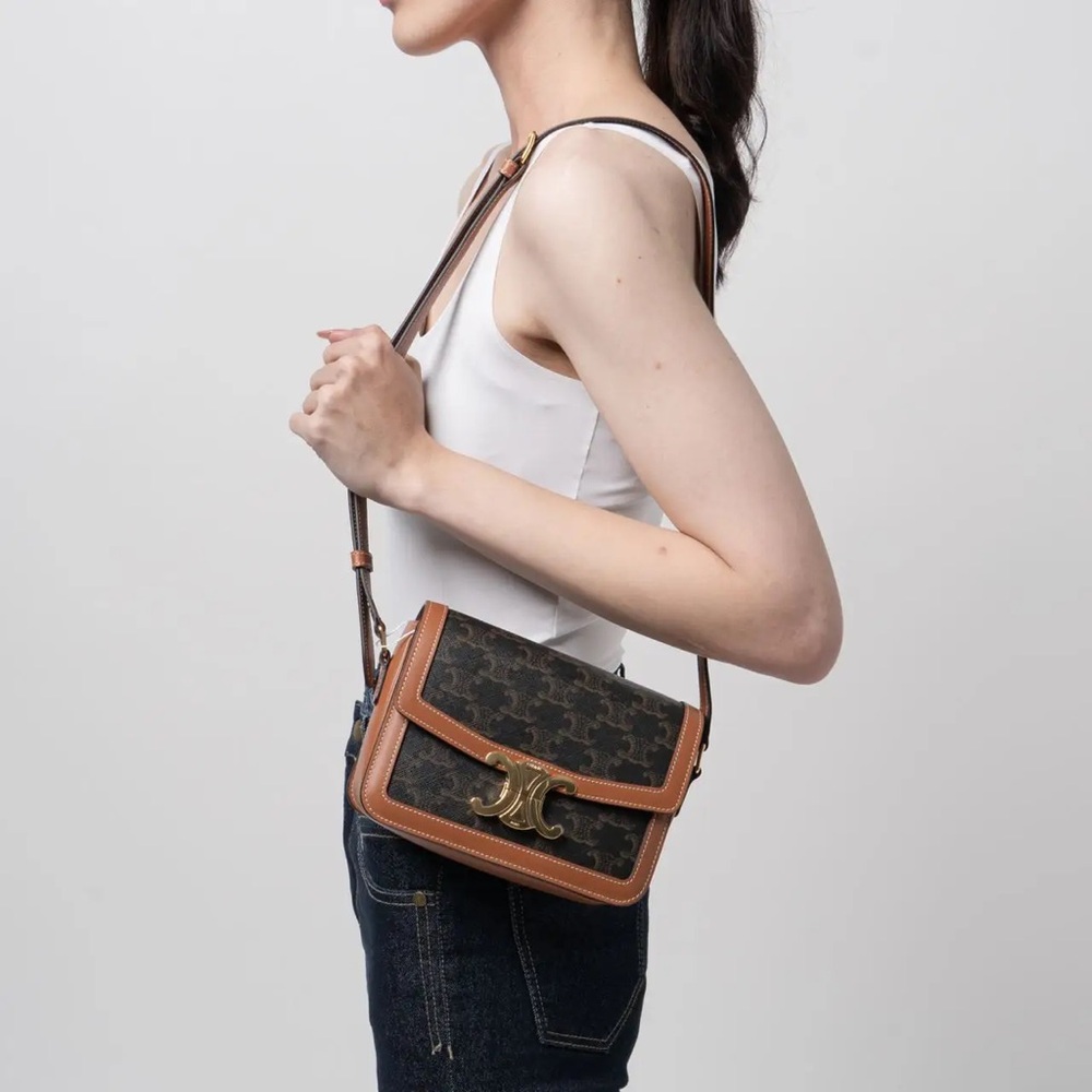 BRAND NEW! Celine TEEN TRIOMPHE BAG IN TRIOMPHE CANVAS AND CALFSKIN - Picture 7 of 16